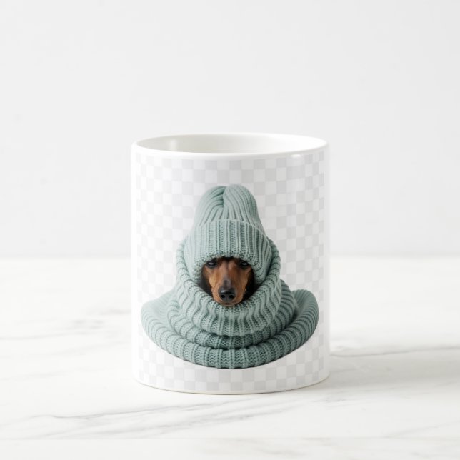 Cozy Dachshund in a Scarf and Beanie Kaffemugg (Center)