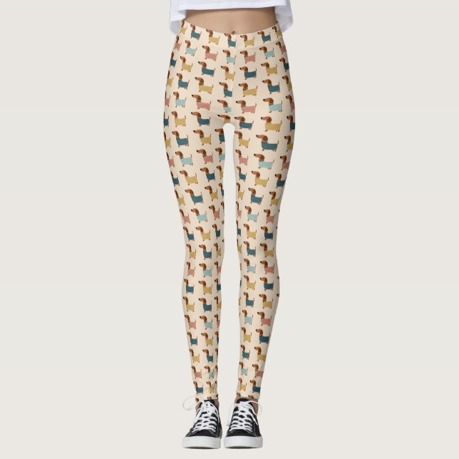 Cozy Dachshund Sweater Pattern Leggings (Framsida)