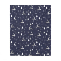 Cozy Dark Fleece Blanket with Silver Reindeer