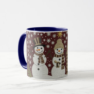 Cozy Embroidered Snowman Winter Mug Mugg