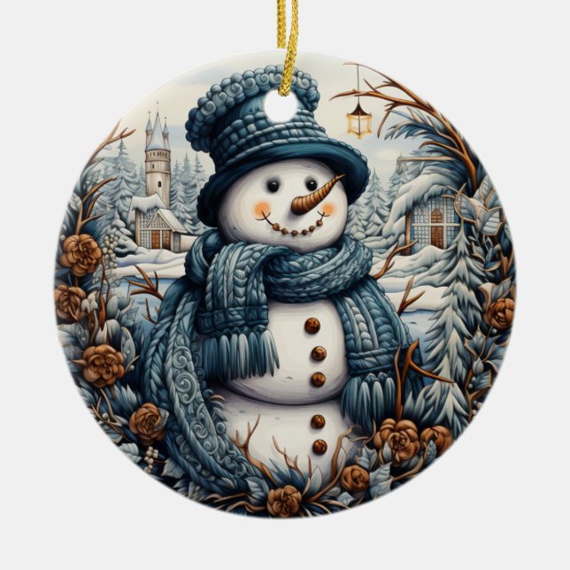 Cozy Embroidery Snowman Christmas – Holiday  Julgransprydnad Keramik (Framsidan)
