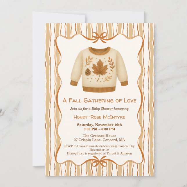 Cozy Fall Baby Shower | Neutral Cream & orange Inbjudningar (Framsida)