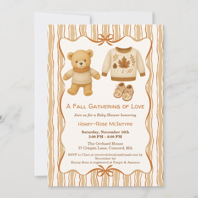 Cozy Fall Baby Shower | Neutral Cream & orange Inbjudningar (Framsida)