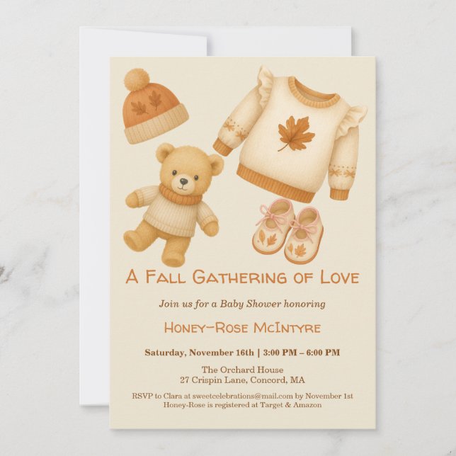 Cozy Fall Baby Shower | Neutral Cream & orange Inbjudningar (Framsida)