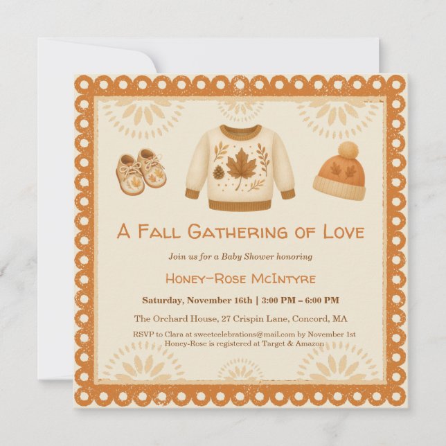 Cozy Fall Baby Shower | Neutral Cream & orange Inbjudningar (Framsida)