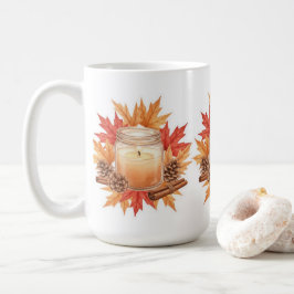 Cozy Fall Candle with Maple Leaves | Autumn Design Kaffemugg
