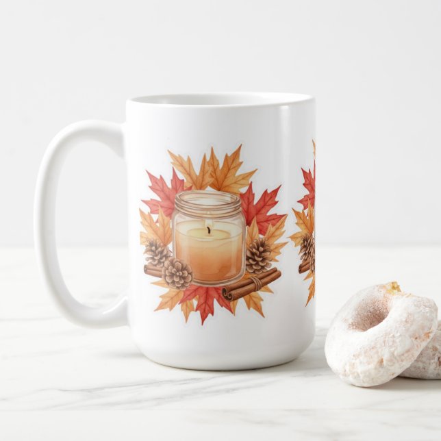 Cozy Fall Candle with Maple Leaves | Autumn Design Kaffemugg (Med munk)