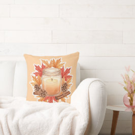 Cozy Fall Candle with Maple Leaves | Autumn Design Kudde