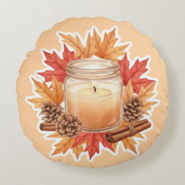 Cozy Fall Candle with Maple Leaves | Autumn Design Rund Kudde