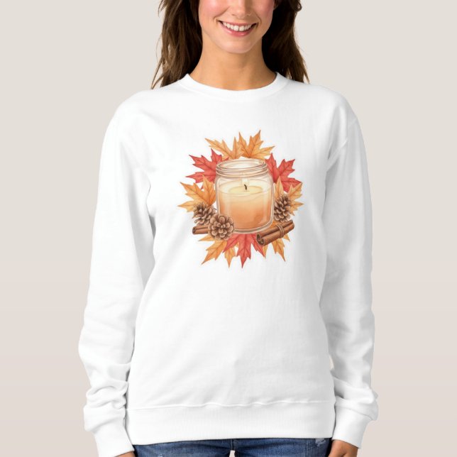 Cozy Fall Candle with Maple Leaves | Autumn Design T Shirt (Framsida)