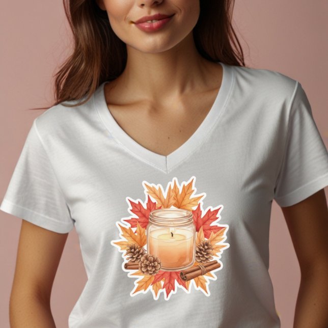 Cozy Fall Candle with Maple Leaves | Autumn Design T Shirt (Skapare uppladdad)