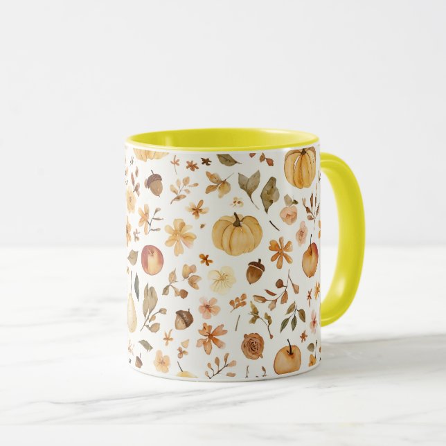 Cozy Fall Harvest Watercolor Mug | Autumn Pumpkin Mugg (Framsida höger)