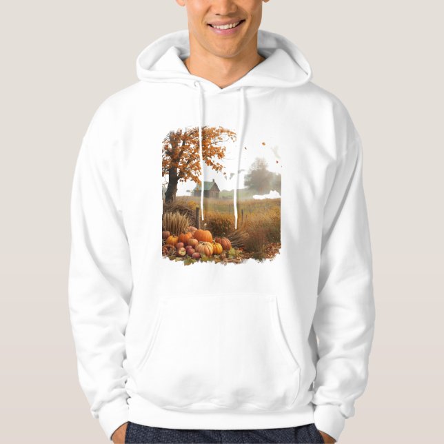 Cozy Fall Landscape with Farmhouse  Hoodie (Framsida)