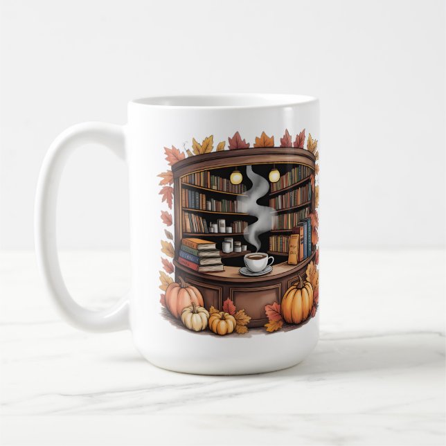 Cozy Fall Library Coffee Mug — Book Nook  Kaffemugg (Vänster)
