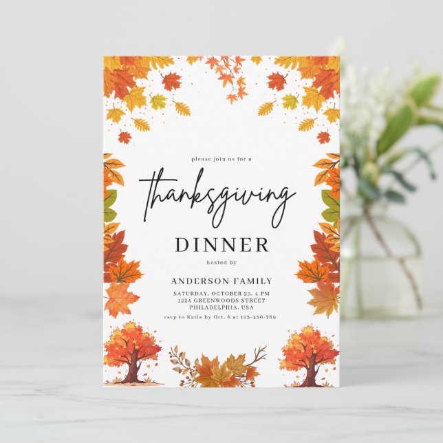 Cozy Fall Thanksgiving Dinner Party Inbjudningar (Stående Fram)
