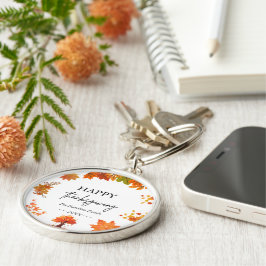 Cozy Fall Thanksgiving Dinner Party Rund Silverfärgad Nyckelring