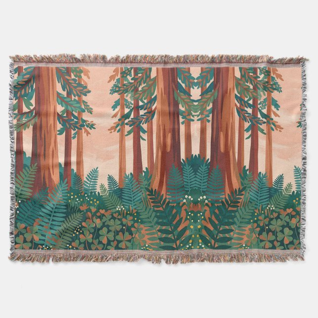 Cozy Forest Blanket – Redwood Teal Copper Design Filt (Framsidan)