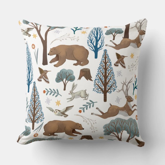 Cozy Forest Wildlife Illustration Kudde (Framsida)