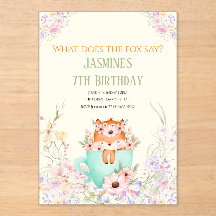 Cozy Fox Flower Forest Magical Birthday Invitation