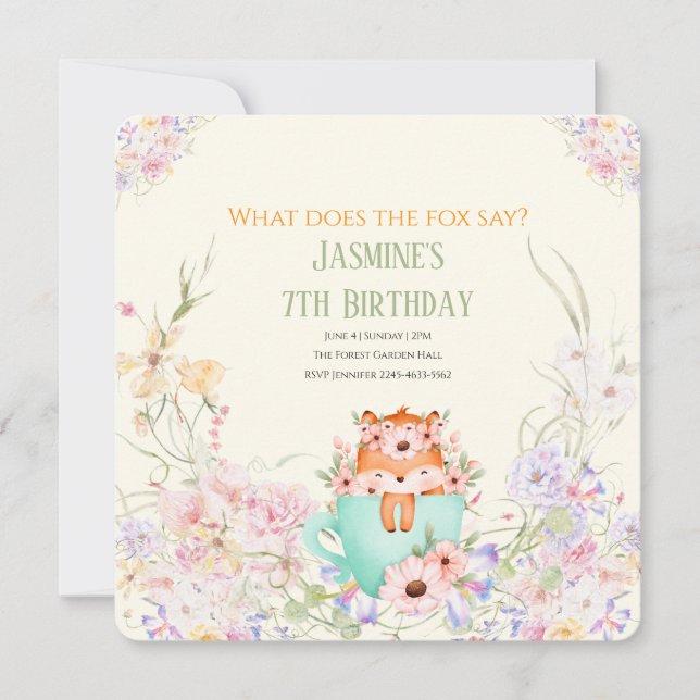 Cozy Fox Flower Forest Magical Birthday Invitation Inbjudningar (Framsida)