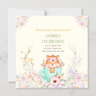 Cozy Fox Forest Magical Floral Birthday Invitation Magnetisk Inbjudningskort