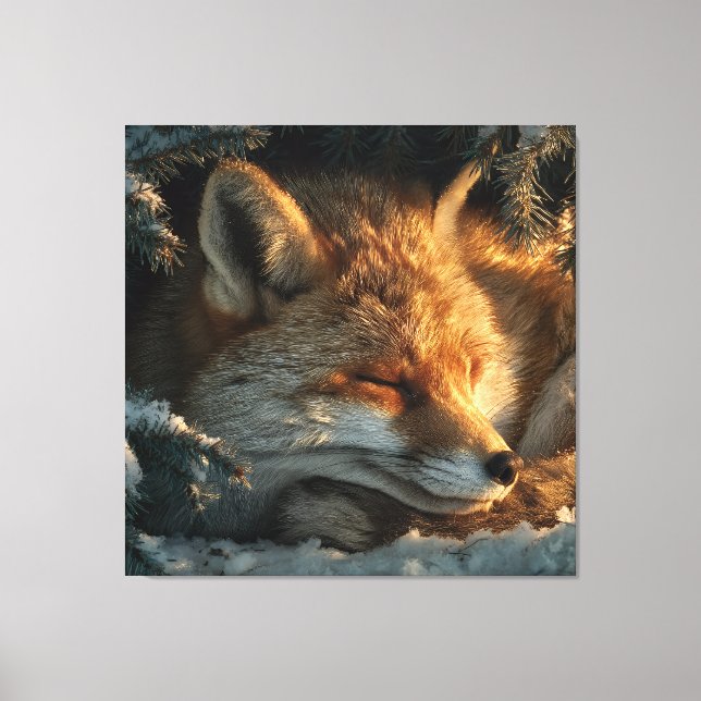 Cozy Fox in Snow Canvastryck (Framsida)