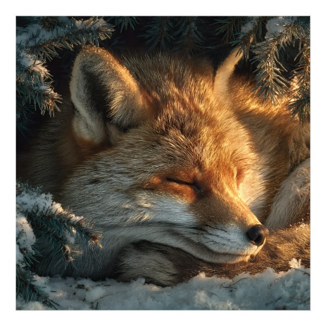 Cozy Fox in Snow Fototryck (Framsidan)