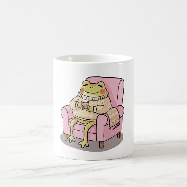 Cozy Frog Drinking Tea On Sofa Illustration Kaffemugg (Center)