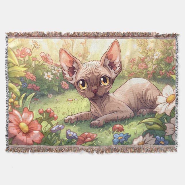 “Cozy Garden Sphynx" Cute Sphynx Cat Filt (Framsidan)
