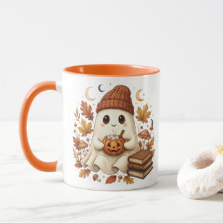 Cozy Ghost Reading Books Fall Coffee Mug Mugg