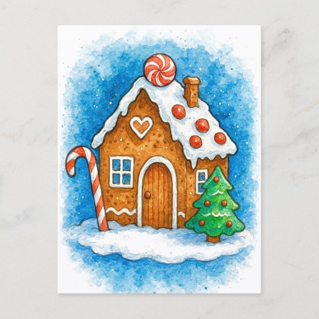 Cozy Gingerbread House Christmas Postcard Helg Vykort (Framsida)