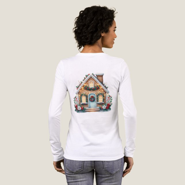 Cozy Gingerbread House Holiday Illustration Back T Shirt (Hel baksida)