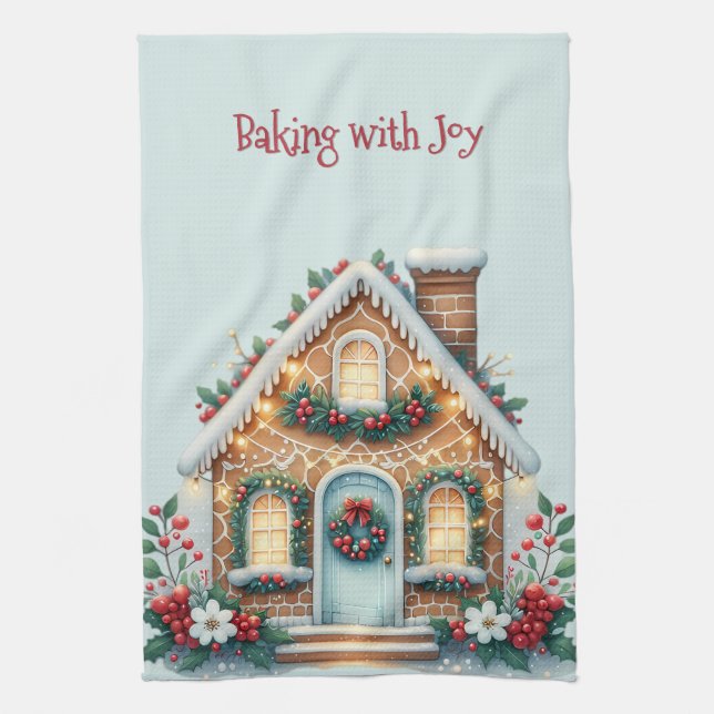 Cozy Gingerbread House Holiday Illustration Kökshandduk (Vertikal)