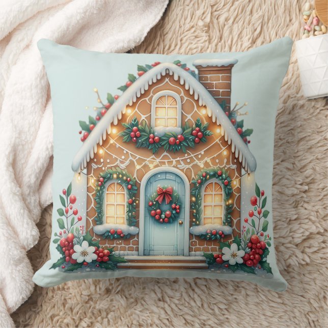 Cozy Gingerbread House Holiday Illustration Kudde (Filt)