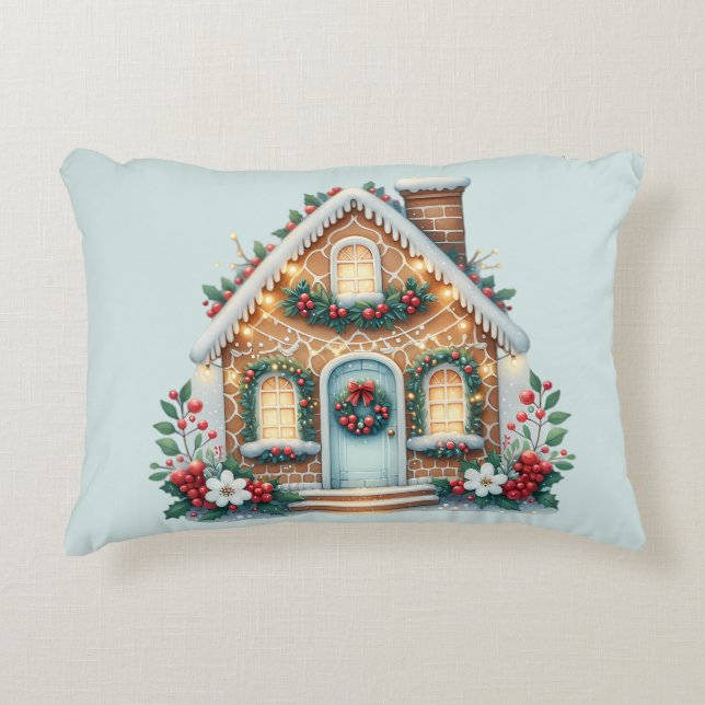 Cozy Gingerbread House Holiday Illustration Prydnadskudde (Framsidan)