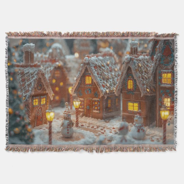“Cozy Gingerbread Village Christmas Throw Blanket” Filt (Framsidan)