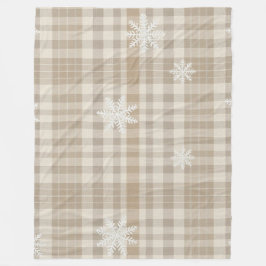 Cozy Gingham Snowflake Blanket – Beige & Taupe Fleecefilt