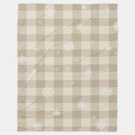 Cozy Gingham Snowflake Blanket – Beige & Taupe Fleecefilt