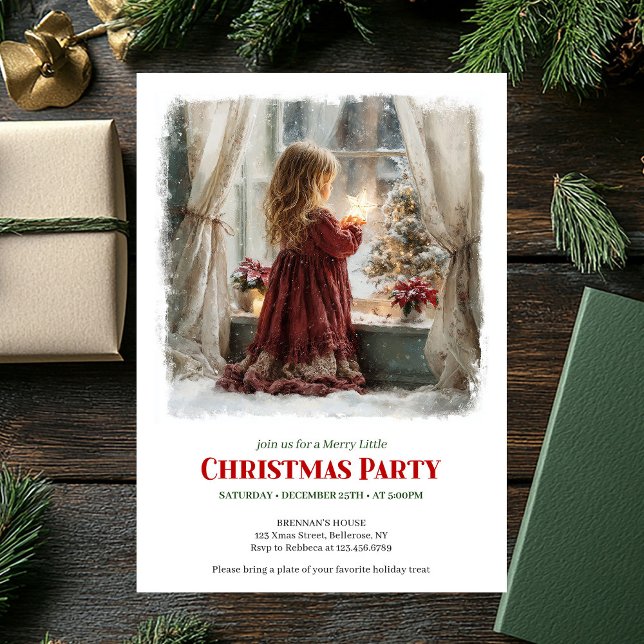 Cozy girl awaits Santa printable Christmas invite Inbjudningar (Cozy girl awaits Santa printable Christmas invitation)