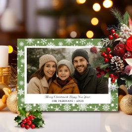 Cozy Green Snowflakes Holiday Photo Julkort