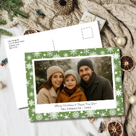 Cozy Green & White Snowflake Holiday Photo Helg Vykort