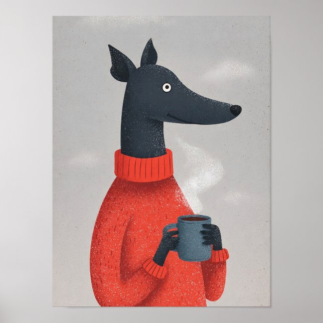 Cozy Greyhound Dog Poster–Anthropomorphic Pet Art Poster (Framsidan)