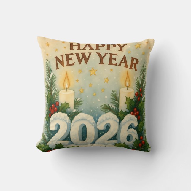 cozy happy new year throw pillow kudde (Framsida)