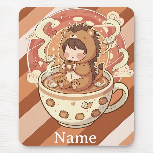Cozy Hedgehog Coffee Desk Mouse Pad Musmatta (Framsidan)