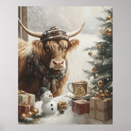 Cozy Highland Cow Christmas Farmhouse Wall Art Poster