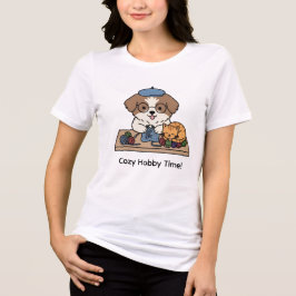 Cozy Hobby Time Dog and Cat Knitting Art T Shirt