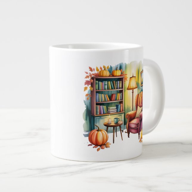 Cozy Home Reading Mug — Framed Wall & Book Shelf Jumbo Mugg (Framsida höger)