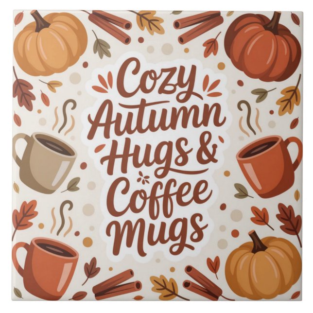 Cozy Hugs and Coffee Autumn Boho Kakelplatta (Framsidan)