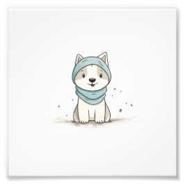 Cozy Husky Illustration - Adorable Puppy in a Scar Fototryck