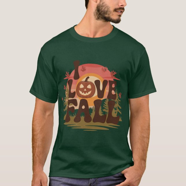 Cozy I Love Fall design with carved pumpkin and su T Shirt (Framsida)